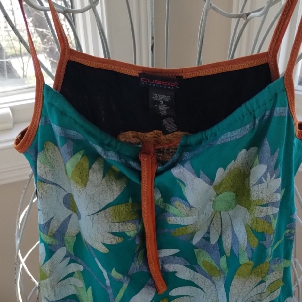 Custo Barcelona Green Floral Tank Top with Orange Accents - Picture 4 of 13